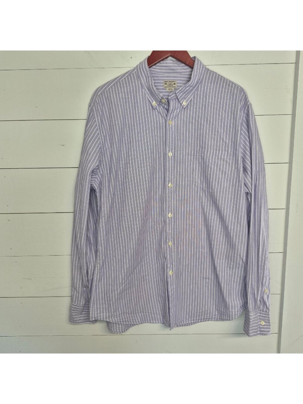 Tailored By J.Crew Men's Purple & White Striped Button-Down Shirt XL 100% Cotton